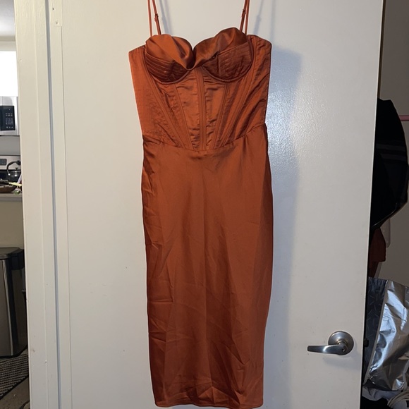 Fashion Nova Time to Meet sup MIDI Corset Dress Rust Orange Medium - Picture 6 of 6